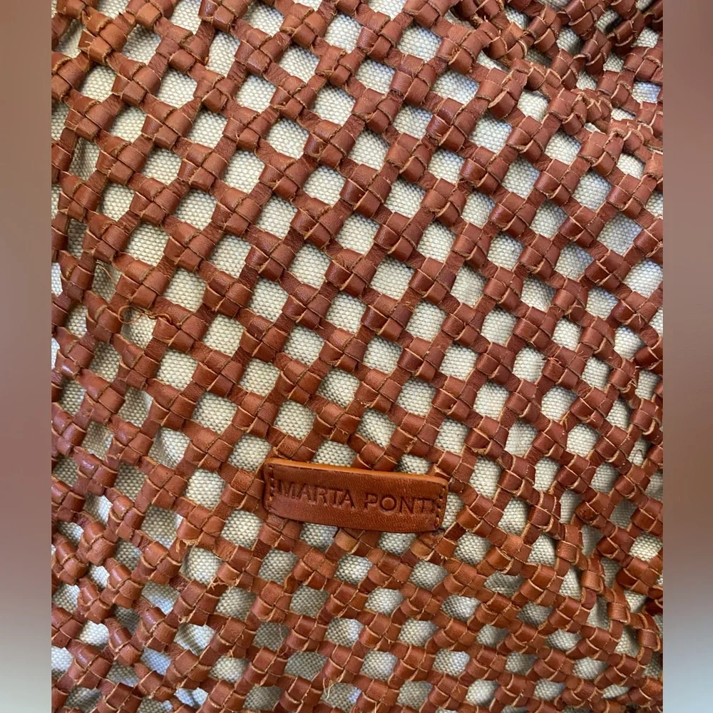 Marta Ponti Brown leather and canvas Woven Women's Bag NWT - Picture 3 of 5